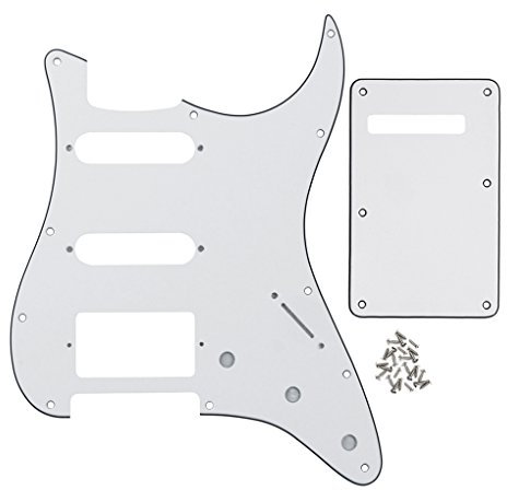 IKN 11 Loch Guitar ST Pickguard SSH und Tremolo Cavity Backplate mit Befestigungsschrauben für US/mexikanische Standard ST ocaster, 3-lagig Weiß