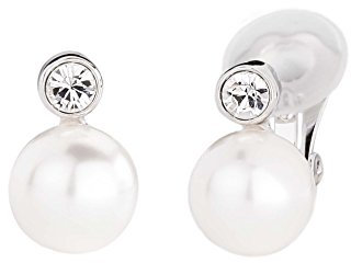 Traveller Ohrclip - Damen - weisse 10mm Perle - Kristall - platiniert - 113880