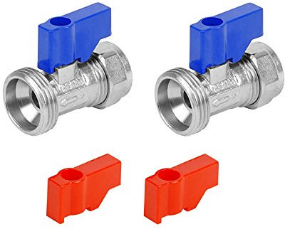 Invero® Pair of Hose Taps Straight for Washing Machines 15mm x 3/4 Includes 2X Blue Handles and 2X Red Handles (Hot and Cold)