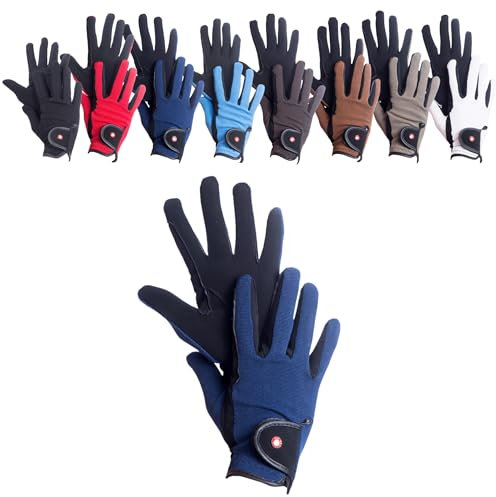 RL24 - Reithandschuhe Kinder Professional Nubuk | Handschuhe zum Reiten | Reiterhandschuhe mit Magic-Lederimitat | robust, rutschfest & atmungsaktiv | Reitzubehör in Schwarz/Navy | 12 Jahre