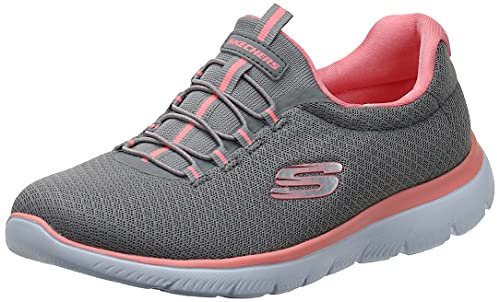 Skechers Damen Summits Sneaker, Gray Mesh Pink Trim, 35 EU