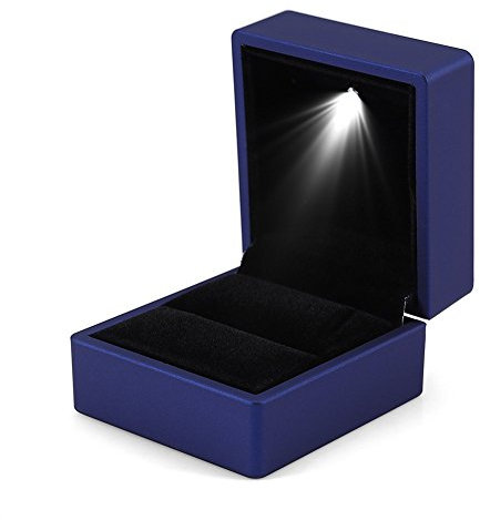 Ring Schachtel mit LED Licht Ringbox Aufbewahrungsbox Schmuck Vitrine (Blau)