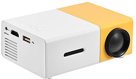 Tragbarer LED Projektor, Full HD Multimedia Beamer Unterstützung AV/USB/HDMI/TF für Home Büro Theater(Weiß und Gelb)