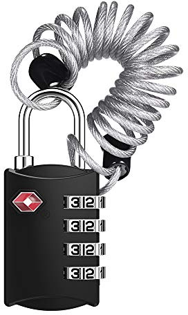 ZHEGE TSA Luggage Cable Lock for Train Travel, 26 L × 0.1 D Cable (Black)