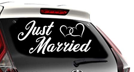 Shirtstown Just Married Aufkleber Hochzeit Liebe Herzen Sticker Auto 60 cm, Farbe Weiss