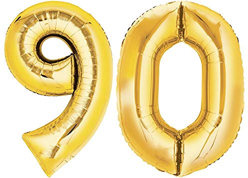 Folienballon Zahl 90 XL Gold ca. 70 cm hoch - Zahlenballon für Ihre Geburstagsparty, Jubiläum oder sonstige feierliche Anlässe (Nummer 90)