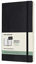 Moleskine Wochenkalender 2021, 12 Monate Wochenplaner horizontal in Deutsch, weicher Einband , Format Groβ 13 x 21 cm, Farbe schwarz, 144 Seiten