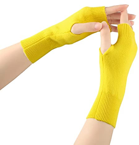 Larcele Kaschmir Handschuhe Fingerlose Fäustlinge Handwärmer für Damen BZST-02 (Gelb)