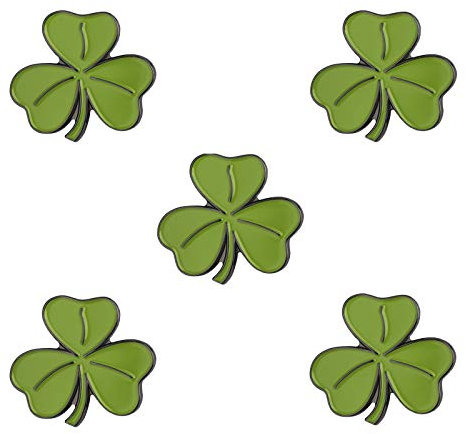 Lot de 5 pin's en forme de trèfle vert en émail, Fer