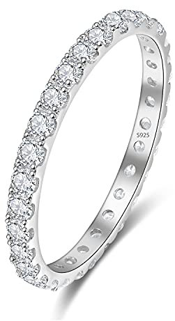 BONLAVIE 2mm Frauen Platin Verlobungsring Zirkonia Ewigkeit Ehering Größe 54