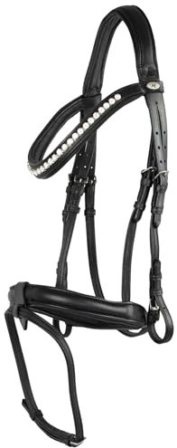 Marengos - Trensenzaum Soft Crystal | englisch kombiniertes Reithalfter aus Leder | Trense mit anatomisch geformtem Genickstück | Zaumzeug mit Gurtzügel | Größe Warmblut | Pferde Zubehör in schwarz