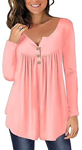 Rose Haut Femme Chic et Elegant Grande Taille Manche Longue Vetements Coton Tunique Décontractés Amples Chemisier Tshirt