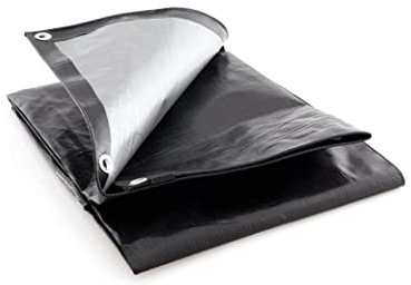 Black -Silver Tarp Sheet Tarpaulin Strengthened Waterproof Lightweight Heavy Duty HQ 250 g/sm Reinforced Edging Aluminum Eyelets Rotproof Shrinkproof UV Protected (1.5 x 2 m / 5' x 7')