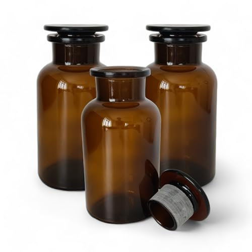 AVALON 500ml Amber Brown Glass Apothecary Jar with Ground Glass Stopper - Premium Storage for Essential Oils, Herbs, Spices, and More (3)