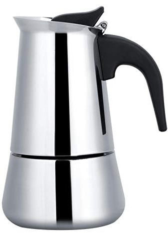 Cafetière Moka en Acier Inoxydable 10 Tasses, 450 ml – Cafetière Expresso sur Plaque Électrique, Gaz, Vitrocéramique et Induction – Compatible Tous Types de Plaques