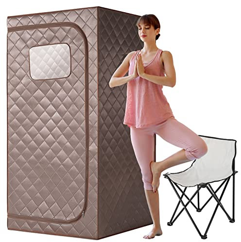 TaTalife Oversize Portable Far Infrared Sauna,One Person Home Spa Box,Separate Heating Foot Pad and Portable Upgrade Reinforced Chair (L 33.85 x W 33.85 x H 66.54) (Brown Edge)