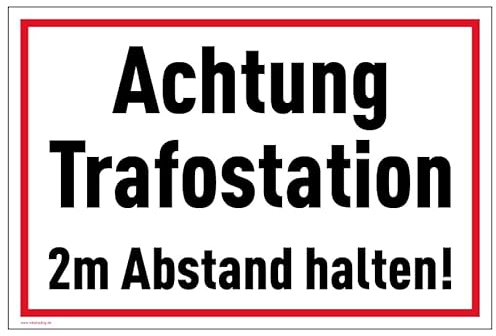 Aufkleber Hinweis Achtung Trafostation 2m Abstand halten! Warn Schild Folie selbstklebend | Größe wählbar Made in Germany, Größe: 20x30 cm