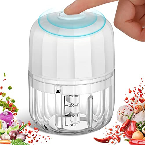 Jobfun Mini Tritatutto Elettrico Impermeabile IPX67 Tritatutto da Cucina Elettrico Ricarica USB Portatile Mini Robot da Cucina 260ML Schiaccia Aglio