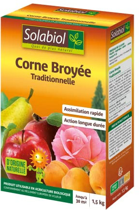 Solabiol Corne broyée Traditionnelle 100% - 1,5Kg - Libération Rapide de l’Azote - Effet progressif & Durable - Calibre très Fin (0-2 mm) SOCOR15G10N