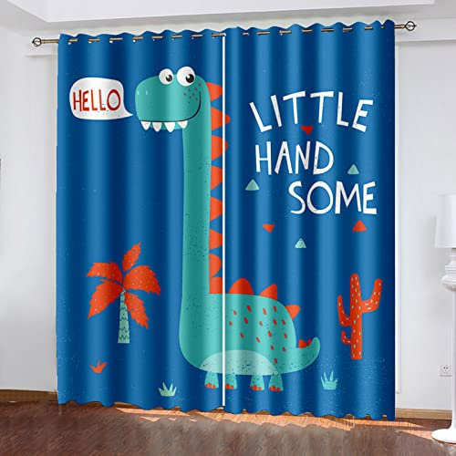 Kinder Gardinen Kinderzimmer Junge Mädchen Blickdicht Niedlicher Dinosaurier Der Karikatur 140X160Cm 2Er Set Verdunkelungsvorhang Thermovorhang Hitzeschutz Vorhänge Wohnzimmer Schlafzimmer Vorhänge M