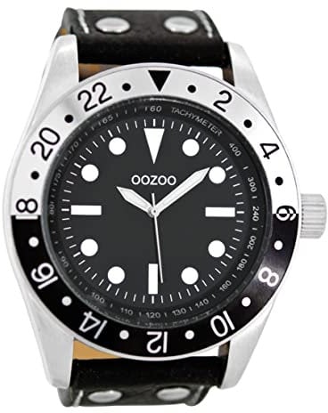 Oozoo Herrenuhr mit Lederband 50 MM Schwarz/Schwarz C2299