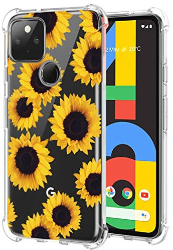 Yerebel Süße transparente Handyhülle für Pixel 4A/Google 4A Hülle Weiche TPU Silikonhülle mit Stoßfester Rand & Flexibler Schutz Schutzhülle für Google Pixel 4A Sonnenblume
