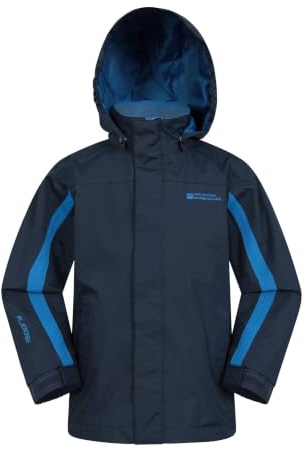Mountain Warehouse Samson Kids Waterproof Jacket - Taped Seams Rain Jacket, Adjustable Cuffs Boys Triclimate Coat, Mesh Lined Girls Raincoat - Spring Summer Navy Kids Size 11-12 Years