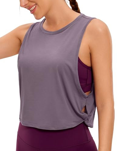 CRZ YOGA Damen Sport Tank Top Ärmelloses Leichte Fitness Crop Top Sommer Yoga Shirt Lässig Oberteile Sporttop lila grau 40