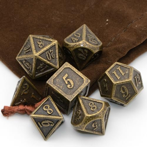 HNCCESG Polyedrische D&D-Würfel aus Metall für Dungeons and Dragons RPG DND-Würfel für Rollenspiele, MTG, Tisch, Gaming, Shadowrun Pathfinder, 7 Stück, D20, D12, D10, D8, D6, D4 (Antik-Bronze)