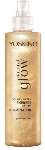 Yoskine Natural Glow Body Mist Spray, schimmernder Körpermist mit Goldpartikeln, Kokos- und Vanilleduft, 200 ml