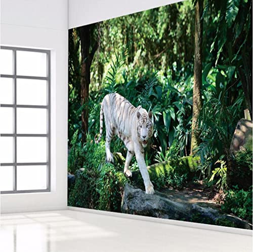 TFLABS Papier Peint Panoramique Tigre blanc et forêt Taille:L150CMxH105CM 3D Moderne Papier Peint 3D Intissé Décoration Murale Intissé Chambre Salon Decoration