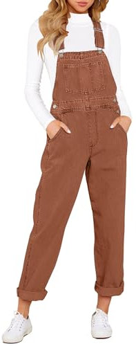 Vetinee Denim Dungarees for Women Cute Overall Playsuit Summer Casual Denim Jumpsuits with Adjustable Strap Baggy Overalls for Women Brick Red Size Large Fits UK Size 16 to UK Size 18