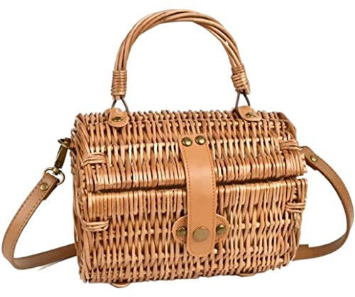 Strohsack Stroh Strandtasche Strohtasche Tragbare Gewebte Tasche Strandtasche Kleine Runde Umhängetaschen Rattan Einfache Handtasche Umhängetasche Korbtasche Geflochten