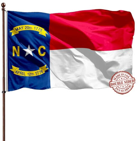 North Carolina Bundesstaatsflagge, 7,6 x 12,7 cm, doppelseitig, 3-lagig, 240D, 4 Reihen genäht, Flagge der Republik North Carolina, UV-beständig, mit Segeltuchkopf und 2 Messingösen, doppelseitige