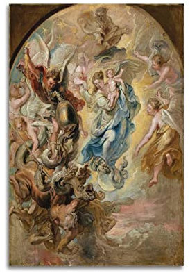 JAHER Peter Paul Rubens Gemälde – (Die Jungfrau als die Frau der Apokalypse) Poster, dekoratives Gemälde, Leinwand, Wandkunst, Wohnzimmer, Schlafzimmer, Gemälde 20 x 30 cm