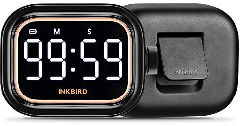 INKBIRD IDT-02 Digital Timer with Count Up/Down, Rechargeable Magnetic Kitchen Timer, Memory Function, 4-Level Volume, LED Display & Portable Stand for Office/Study/Travel (99m59s, 5.5 Days Battery)