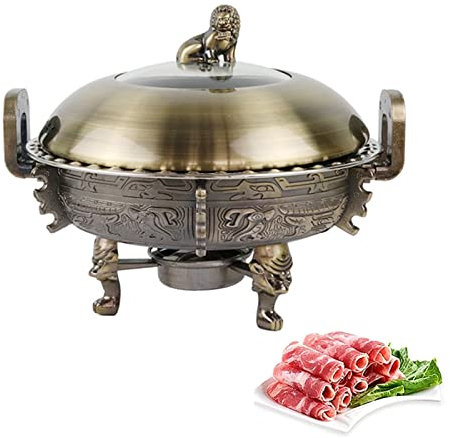 OQHAIR Chafing Dish Buffet Set 3L Round Stainless Steel Chafer Warmers Set, Food Pans/Aluminum Stand/Visible Kitchen u Lid for Buffet, Weddings, Party,Bronze (Bronze)