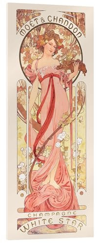 Posterlounge Moët & Chandon, White Star rose Tableau en verre acrylique de Alfons Mucha 40 x 100 cm Rose bonbon Tableaux Décoration murale