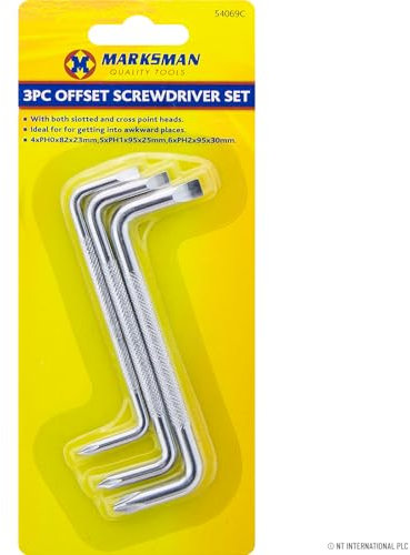 Pack Of 6 Offset Screwdriver Set - Right Angle Bent, Crosspoint, Slotted, Pozzi | Double Ended Head Short Angled Screwdriver, Alloy Steel Z-Type Screwdriver with Flat Head and Phillips