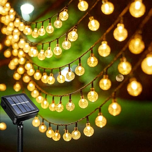 Acxilexy Solar Crystal Ball Lights, 39Ft 100 LED String Lights, 8 Modes Waterproof Globe Lights for Home Balcony Christmas Decoration