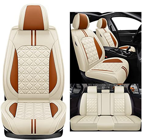 YALLIT Sitzbezüge Auto Autositzbezüge Universal Set für Volkswagen Lupo/Jetta Limousine/Jetta Wagon/ID.5/ID.4/ID.3/GTI/Golf SV/Golf Sportsvan Auto Zubehör, Beige