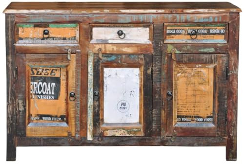 KTHLBRH Wohnzimmerschrank Esszimmerschrank Anrichte Anrichte Altholz Massivholz Vintage mit 3 Schubladen & 3 Türen für Küche, Wohnzimmer, Aufenthaltsraum