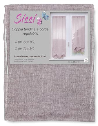COPPIA tendina SISSI a VETRO MODERNA larga cm 70 Regolabile a Cordine ROSA - COPPIA (2 TELI) CM. 70X150