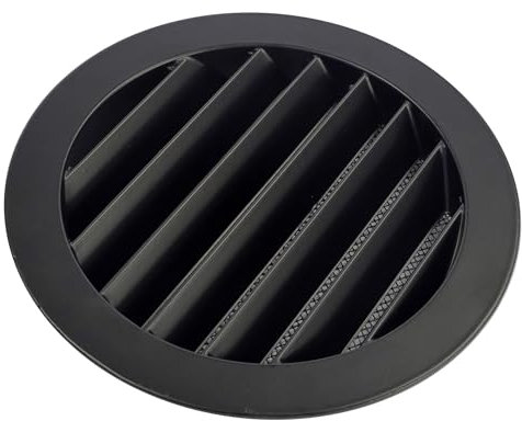 Rejilla de Ventilación Exterior de Aluminio para Extractor de baño, Cocina, Garaje, Pared | Rejilla Redonda con mosquitera metálica, Color Resistente a Rayos UV (Negro, 125mm)