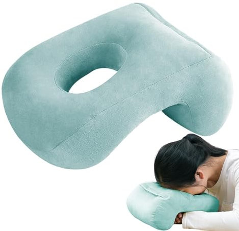 Curved Pillow - Sleeping Desk Pillow, Nap Pillow Cushion | Comfortable Breathable Head Prevent Numb Desk Pillow, Center Hollow Out Nap Desk Sleeping Pillow, Face Down Pillow for Office Blue, 13x9x6 in