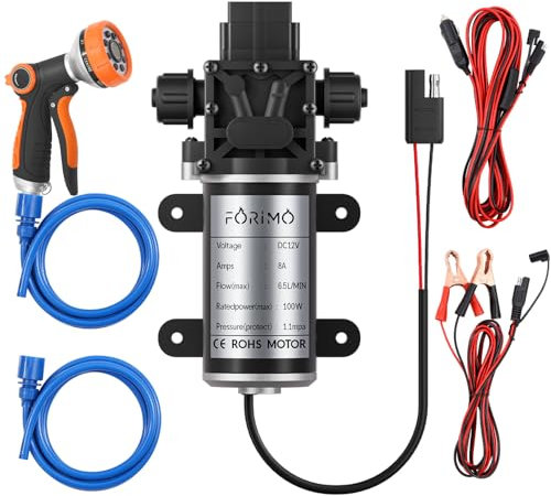 12 Volt Water Pump,100W 1.7GPM 160PSI Portable Pressure Powerful Washing Kit with Shower Head and PVC Hose for RV, Home, Car, Garden, Projects