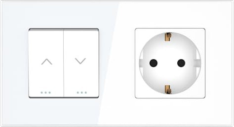 PULSAR Rolladentaster mit Steckdose Weiß 2 Fach Glas - Jalousietaster Unterputz Steuerung für Rollo/Rouleau/Jalousette Taster mit Wandsteckdose 16A 250V