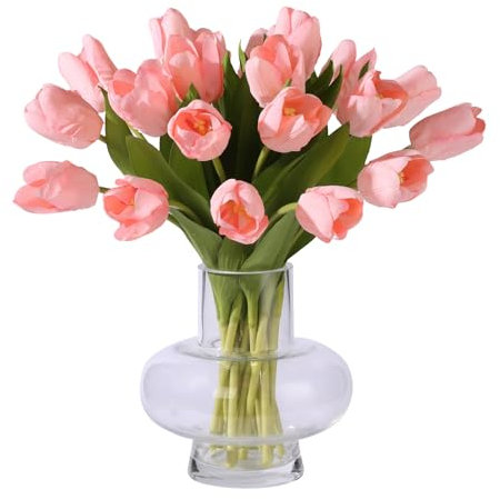 YunNasi Tulipanes Artificiales 20pcs Flores Artificiales Realistas Tulipanes Falsos Decorativas Interior Ramo de Novia Regalo de Fiesta y Cumpleaños (Rosa, 20pcs)