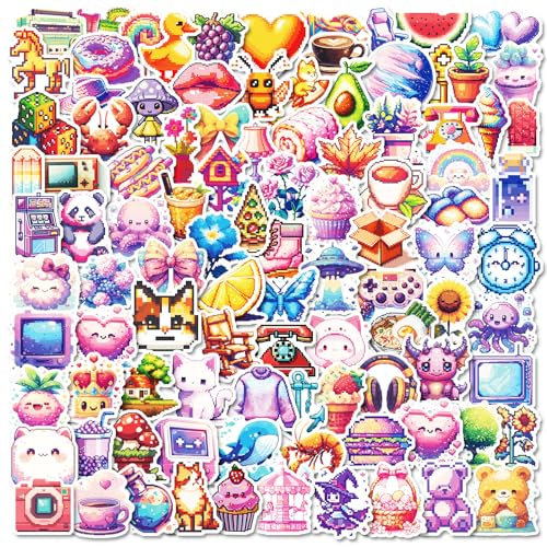 Mistree 100 Pixel Sticker zum Aufkleben Kinder, Wasserfeste Japanischer Cartoon Aufkleber, 5 CM