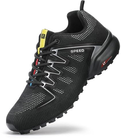 VENROXX Traillaufschuhe Herren Trailrunning Schuhe Wanderschuhe Atmungsaktiv Leicht Laufschuhe Trekkingschuhe rutschfeste Outdoor Sportschuhe, Schwarz, 46